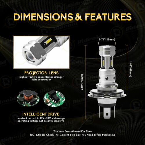 2x H4 9003 Super Bright LED Headlight Kit High Low Beam Bulb 18000LM 6500K White - Fresh Stock Dated February 2026