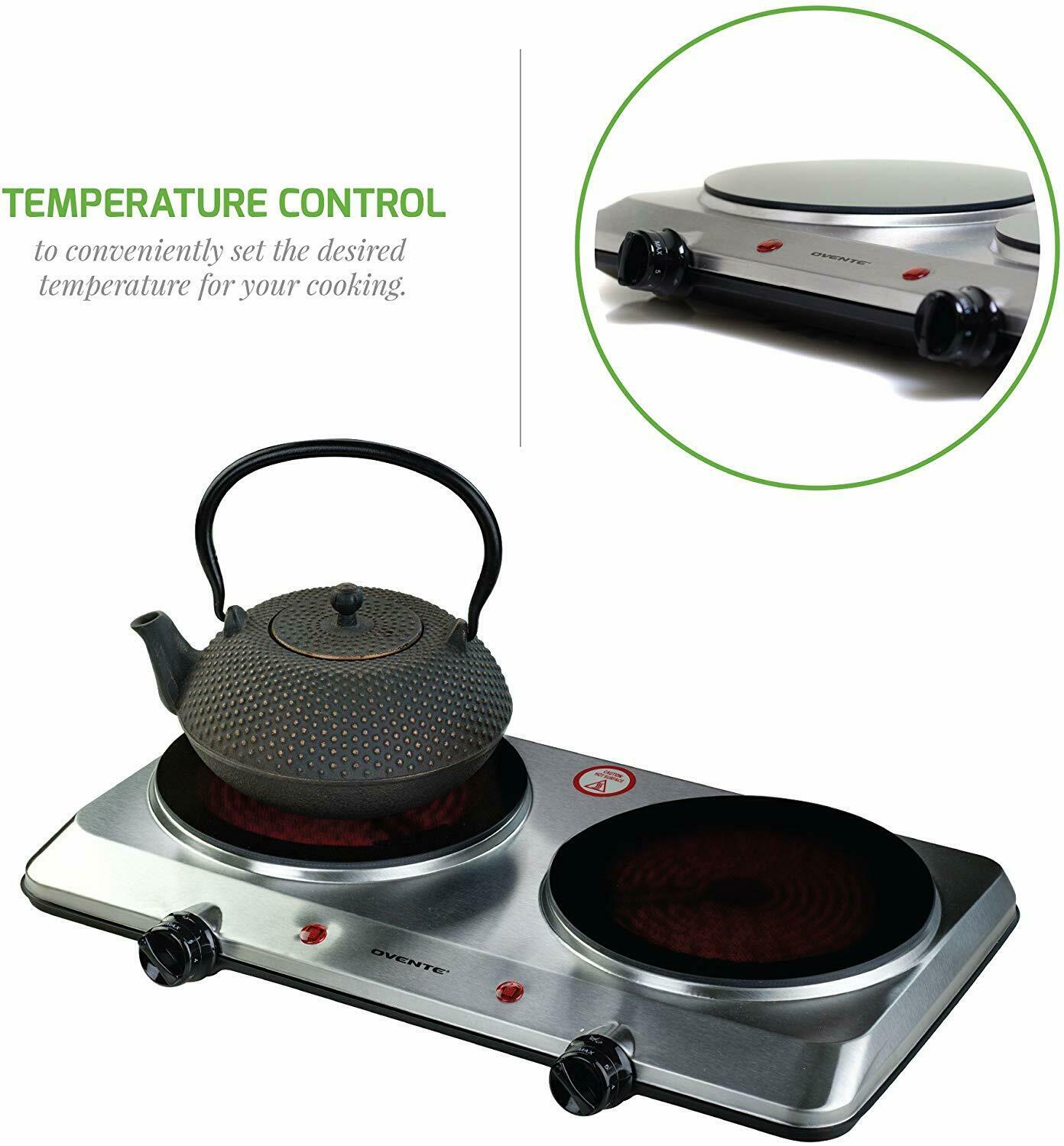 Ovente Electric Glass Infrared Countertop Double Cooking Burner 7.5 Inch BGI202S - Fresh Stock Dated December 2025
