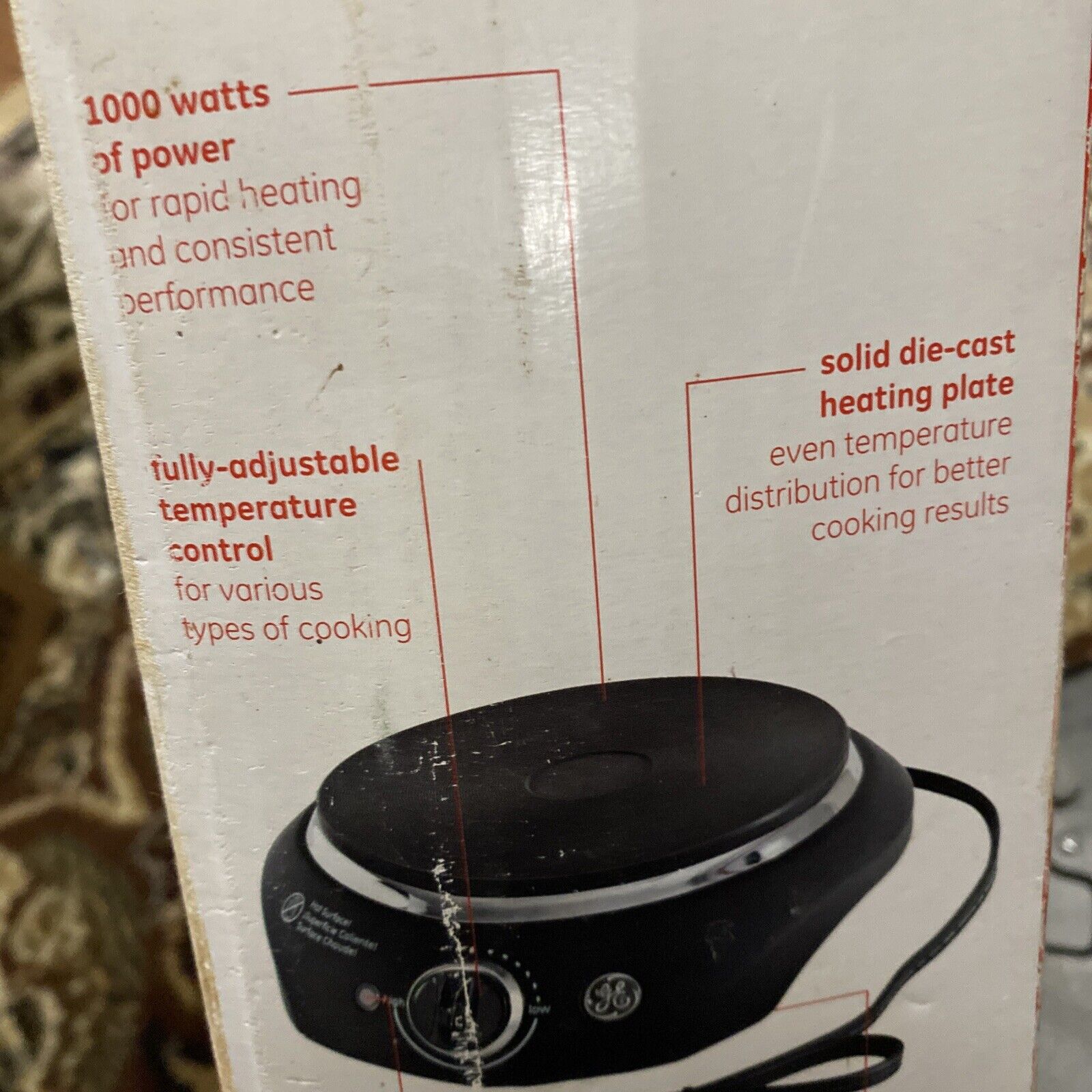 G.E. 169215 single Burner Hot Plate Temperature control Black - Fresh Stock Dated February 2026