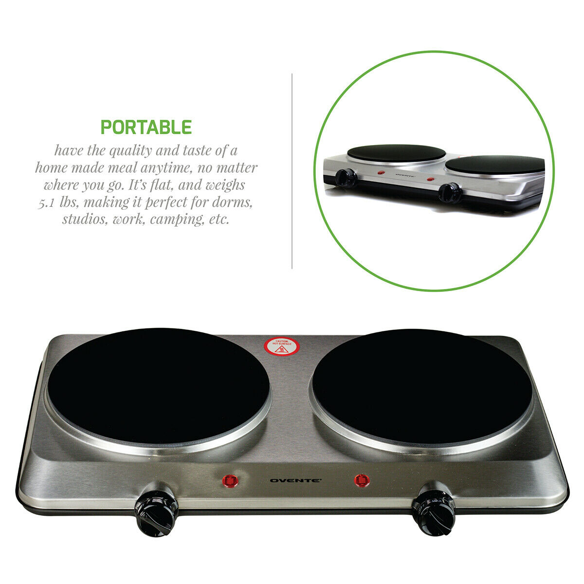 Ovente Electric Glass Infrared Countertop Double Cooking Burner 7.5 Inch BGI202S - Fresh Stock Dated December 2025
