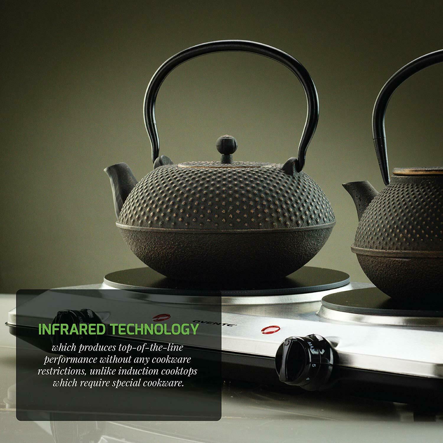 Ovente Electric Glass Infrared Countertop Double Cooking Burner 7.5 Inch BGI202S - Fresh Stock Dated December 2025