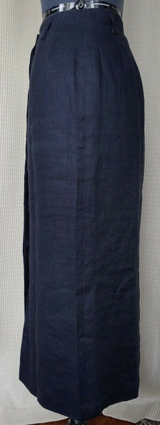 Vintage Navy Blue Linen Concealed Button Down Skirt - Fresh Stock Dated March 2026