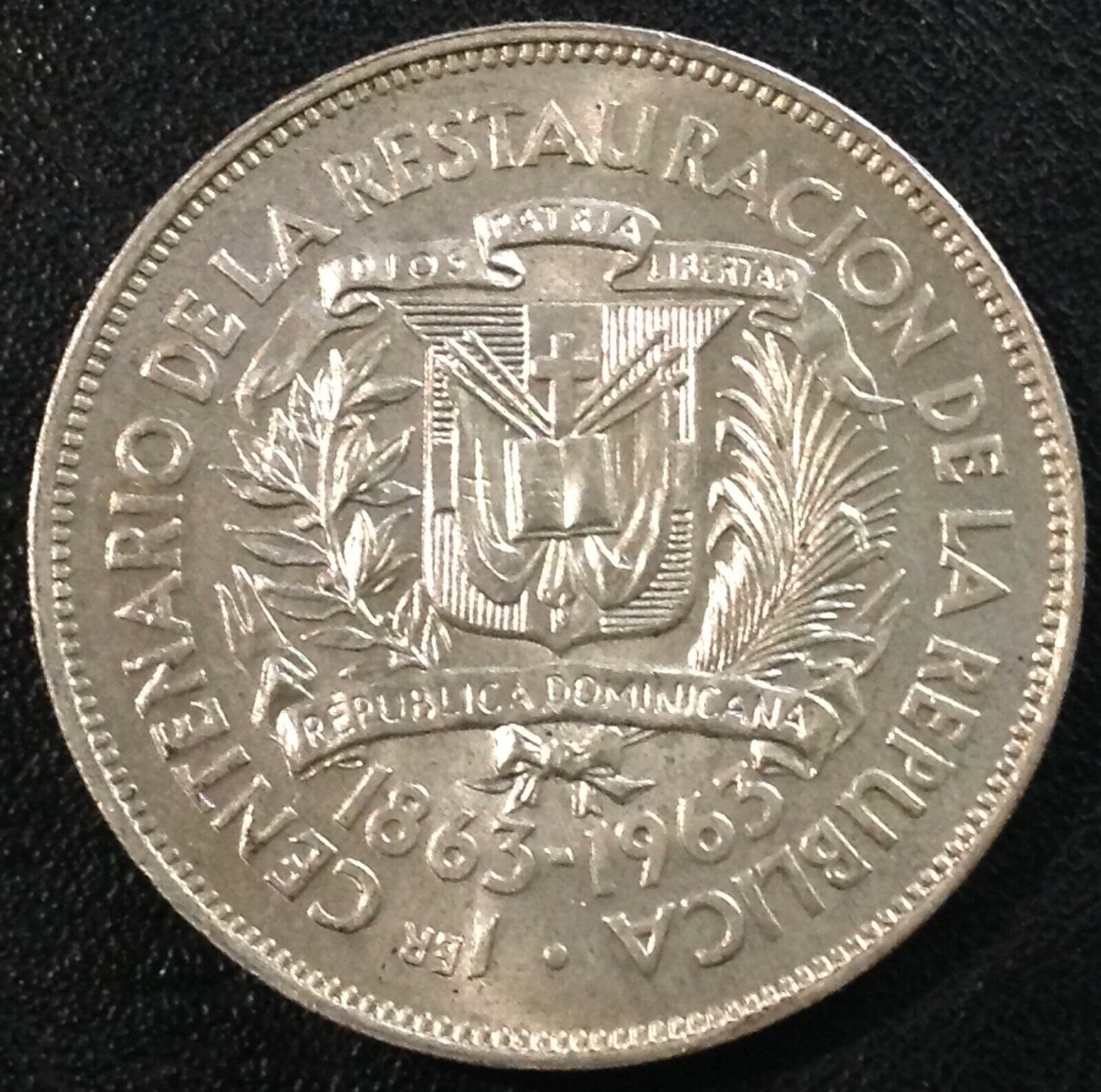 DOMINICAN REPUBLIC 1963 1 Peso Centennial Silver Crown BU - Fresh Stock Dated February 2026