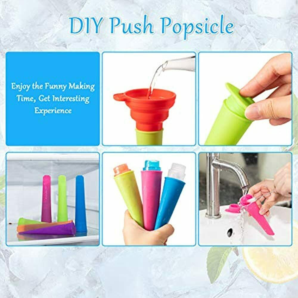 16 Pieces Silicone Ice Pop Molds With Lid Popsicle Colorful Freeze DIY Push And - Fresh Stock Dated February 2026