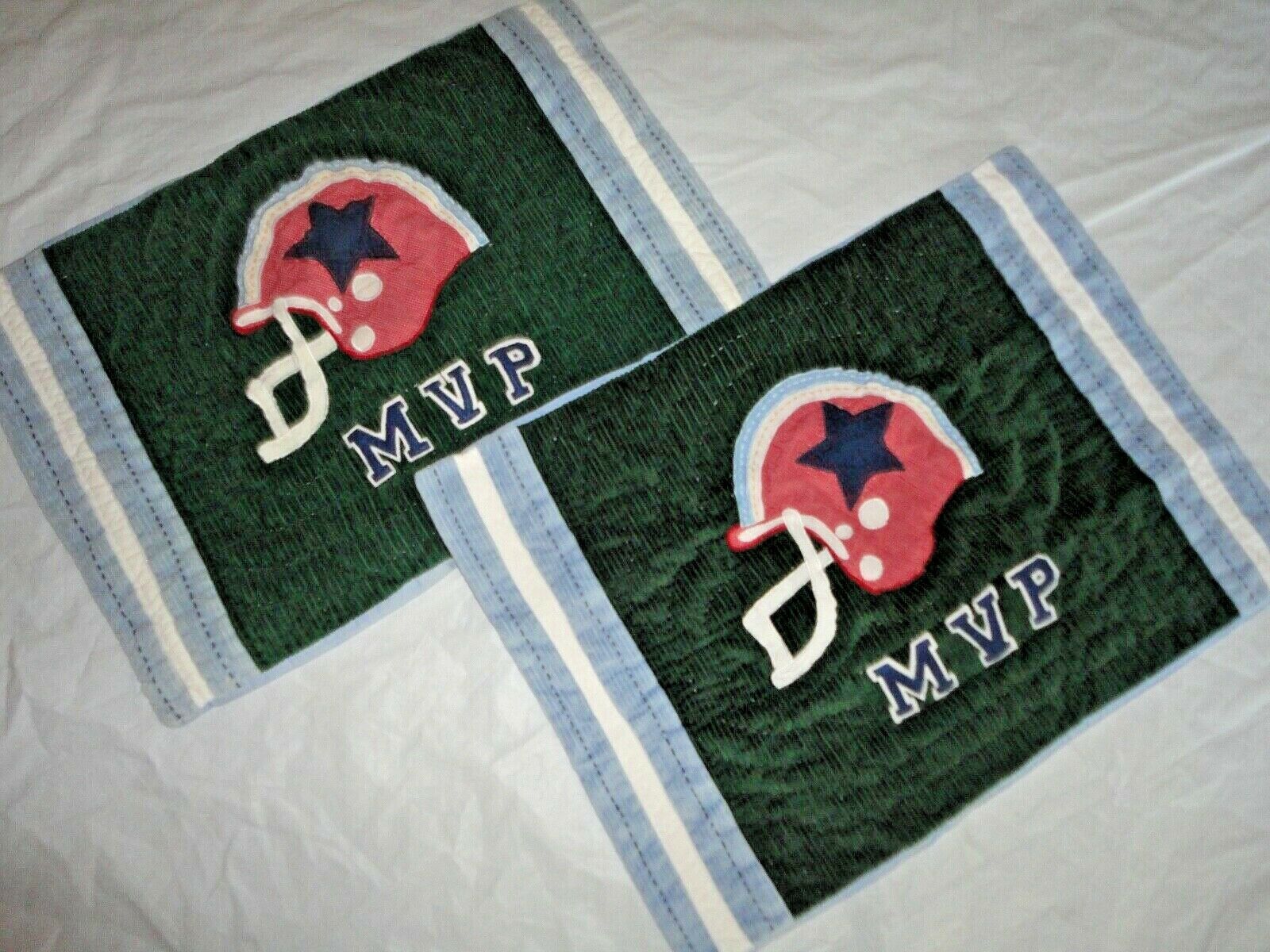 POTTERY BARN KIDS MVP FOOTBALL GREEN CORDUROY (2) STANDARD PILLOW SHAMS 20 X 26 - Fresh Stock Dated January 2026