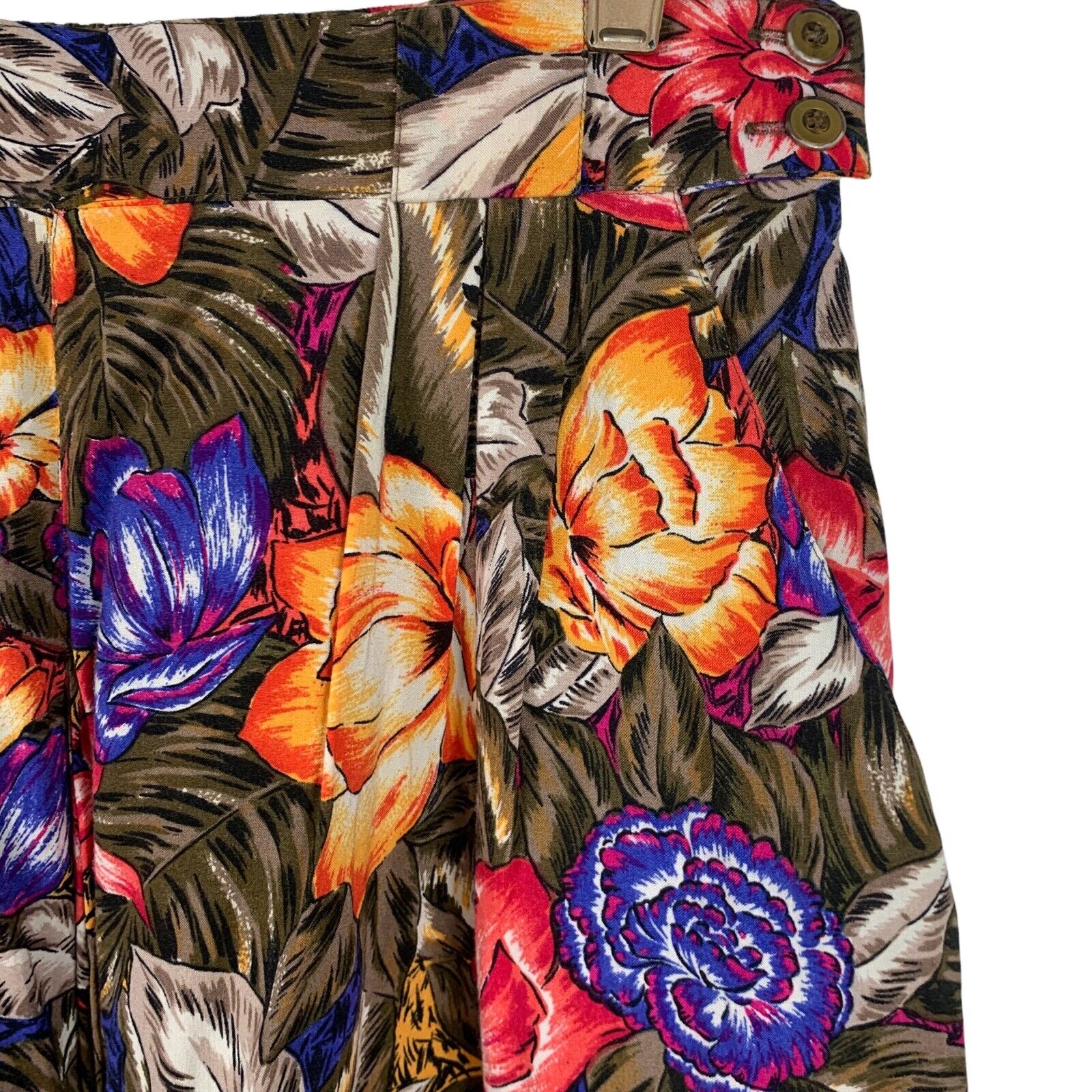 Vintage Skirt 16 Midi Floral Pleated Pockets Button Closure Womens Sk & Company - Fresh Stock Dated March 2026