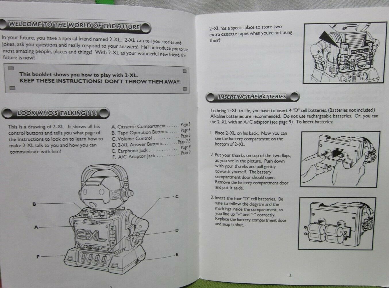 TIGER ELECTRONICS educational toy manual 2-XL Talking Robot instructions 1992 - Fresh Stock Dated February 2026