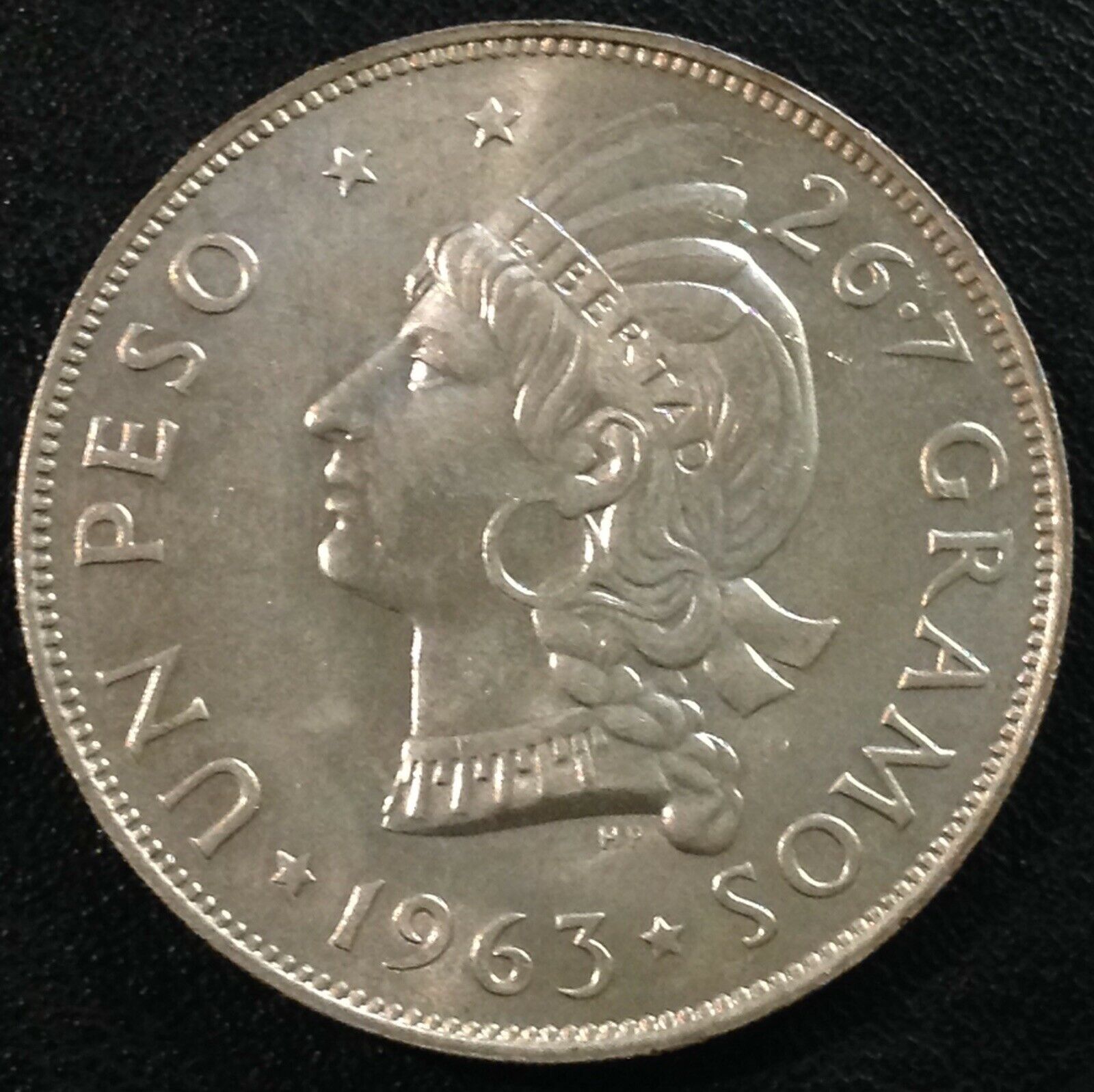 DOMINICAN REPUBLIC 1963 1 Peso Centennial Silver Crown BU - Fresh Stock Dated February 2026