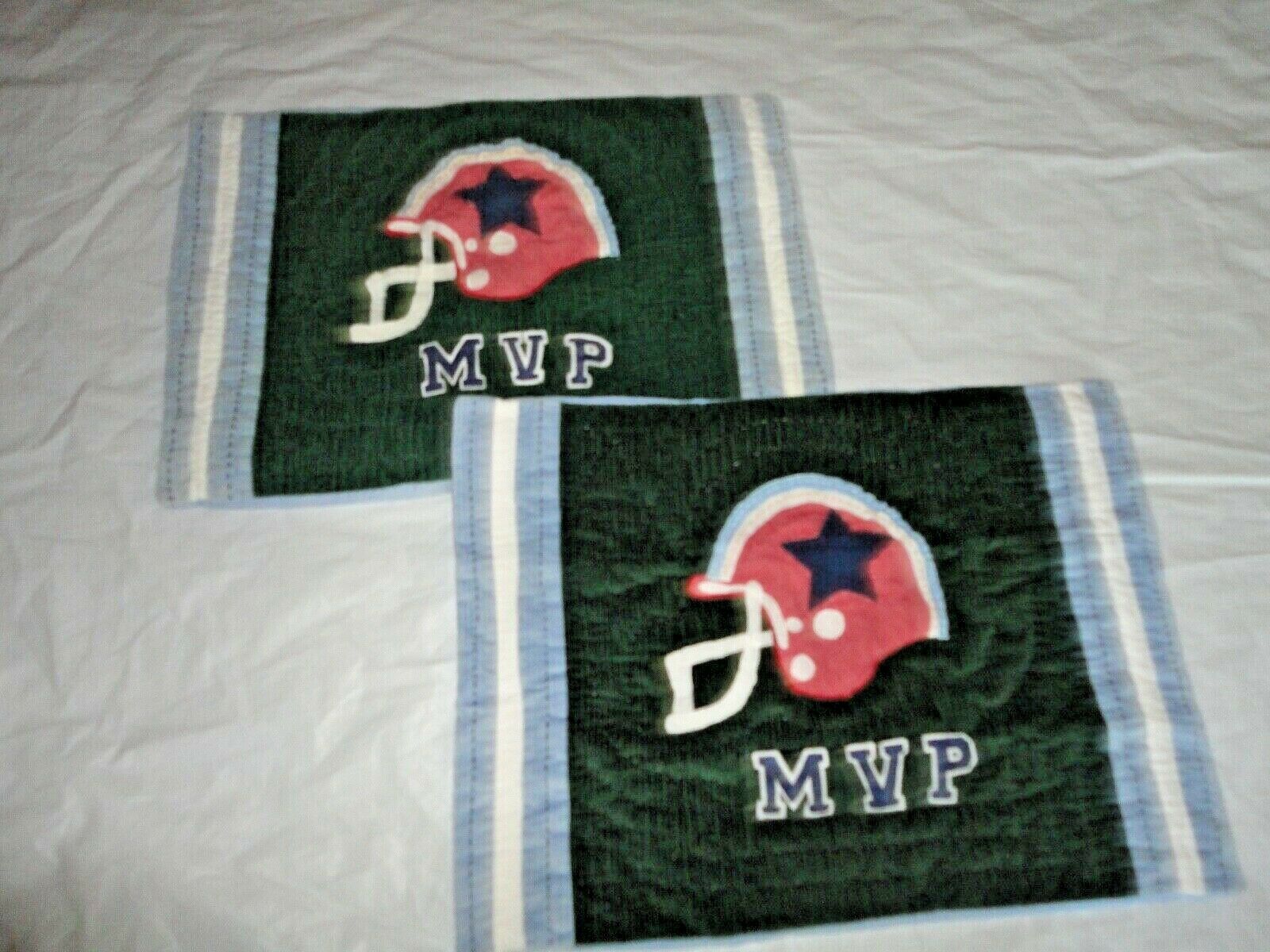 POTTERY BARN KIDS MVP FOOTBALL GREEN CORDUROY (2) STANDARD PILLOW SHAMS 20 X 26 - Fresh Stock Dated January 2026