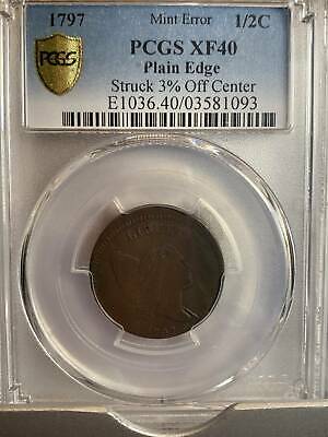1797 Half Cent 1/2c Cent 1 Above 1 PCGS XF-40 Error Coin off center - Fresh Stock Dated February 2026