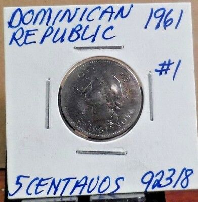 CIRCULATED 1961 5 CENTAVOS DOMINICAN COIN (92318)1.....FREE DOMESTIC SHIPPING !! - Fresh Stock Dated December 2025