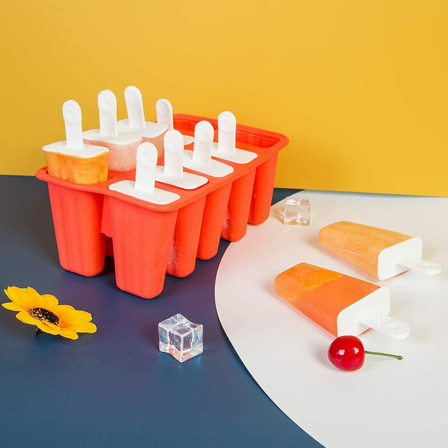 10 Cell Ice Cream Popsicle Frozen Mold Silicone Lolly Mould Ice Tray Cover Lid - Fresh Stock Dated February 2026