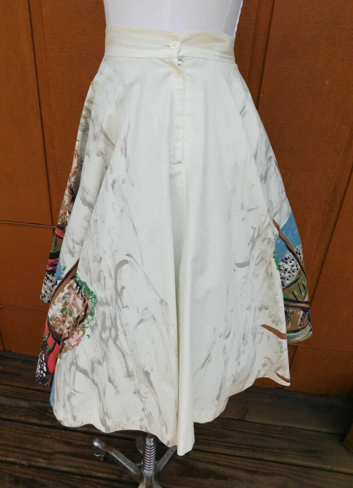 True Vintage 50s Ivory Hand Painted Full Circle Skirt 26.5 Waist -  Docked Boats - Fresh Stock Dated February 2026