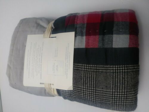 Pottery Barn Kids Plaid Patchwork plush Euro Quilted Sham red gray black 26x26 - Fresh Stock Dated December 2025