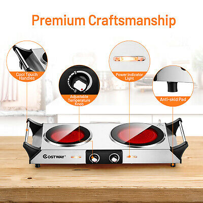 Costway Electric Hot Plate Ceramic Double Burner 1800W Infrared Cooktop w/Handle - Fresh Stock Dated February 2026