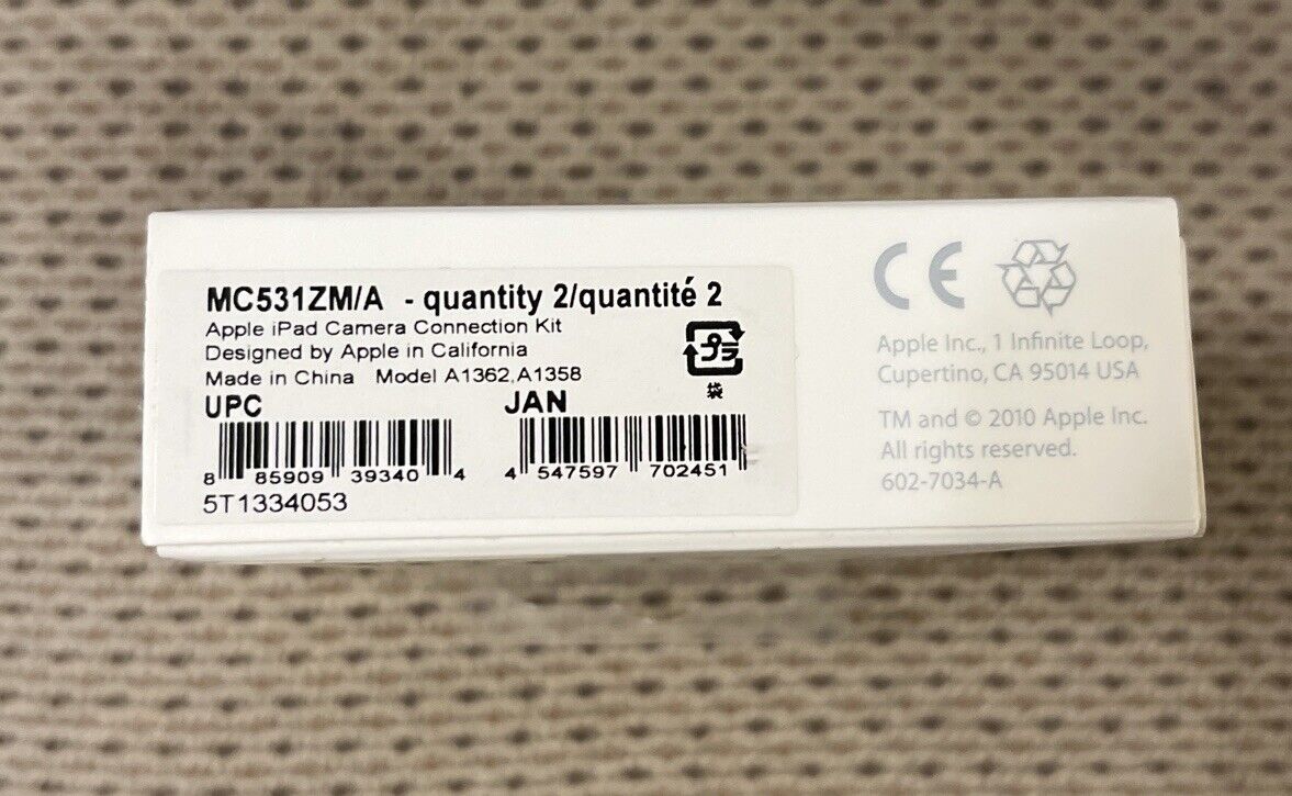 Genuine OEM Apple iPad Camera Connection Kit MC531ZM/A A1362, A1358 - Fresh Stock Dated February 2026
