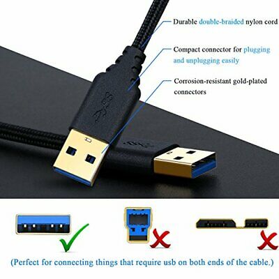 USB 3.0 Cable Male To Male 2 Pack Braided 6Ft Type A Double End Cord 2M/6 Feet - Fresh Stock Dated February 2026