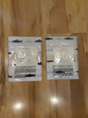 New With Tags Pottery Barn Kids Organic Mini Shark 2 Standard Navy Pillowcases - Fresh Stock Dated December 2025
