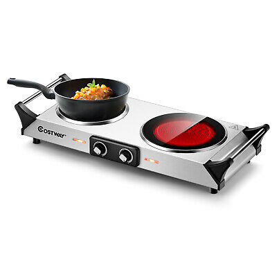 Costway Electric Hot Plate Ceramic Double Burner 1800W Infrared Cooktop w/Handle - Fresh Stock Dated February 2026