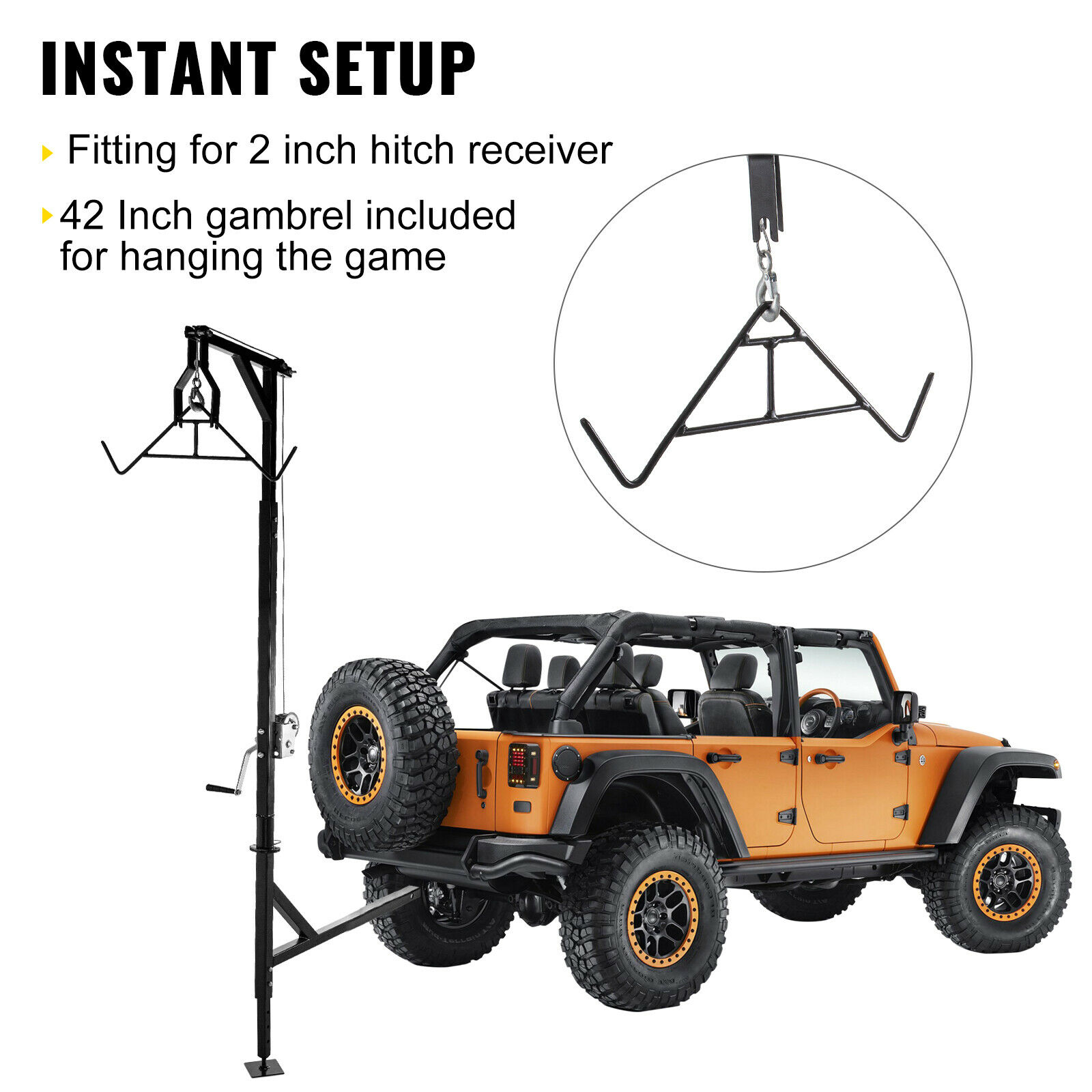 VEVOR Hitch Mounted Deer Hoist Hitch Game Hoist 500lbs Winch Swivel w/ Gambrel - Fresh Stock Dated December 2025