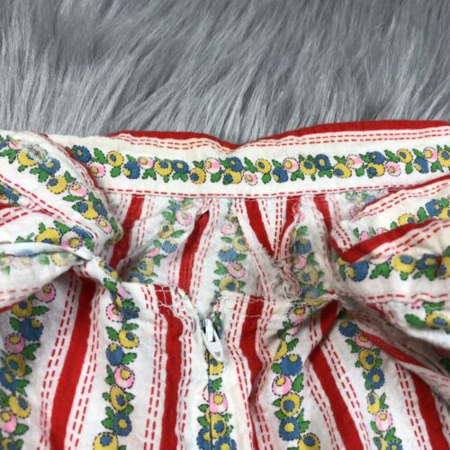 Vintage Handmade Womens Red Multicolored Floral Striped Skort Button Up - Fresh Stock Dated February 2026