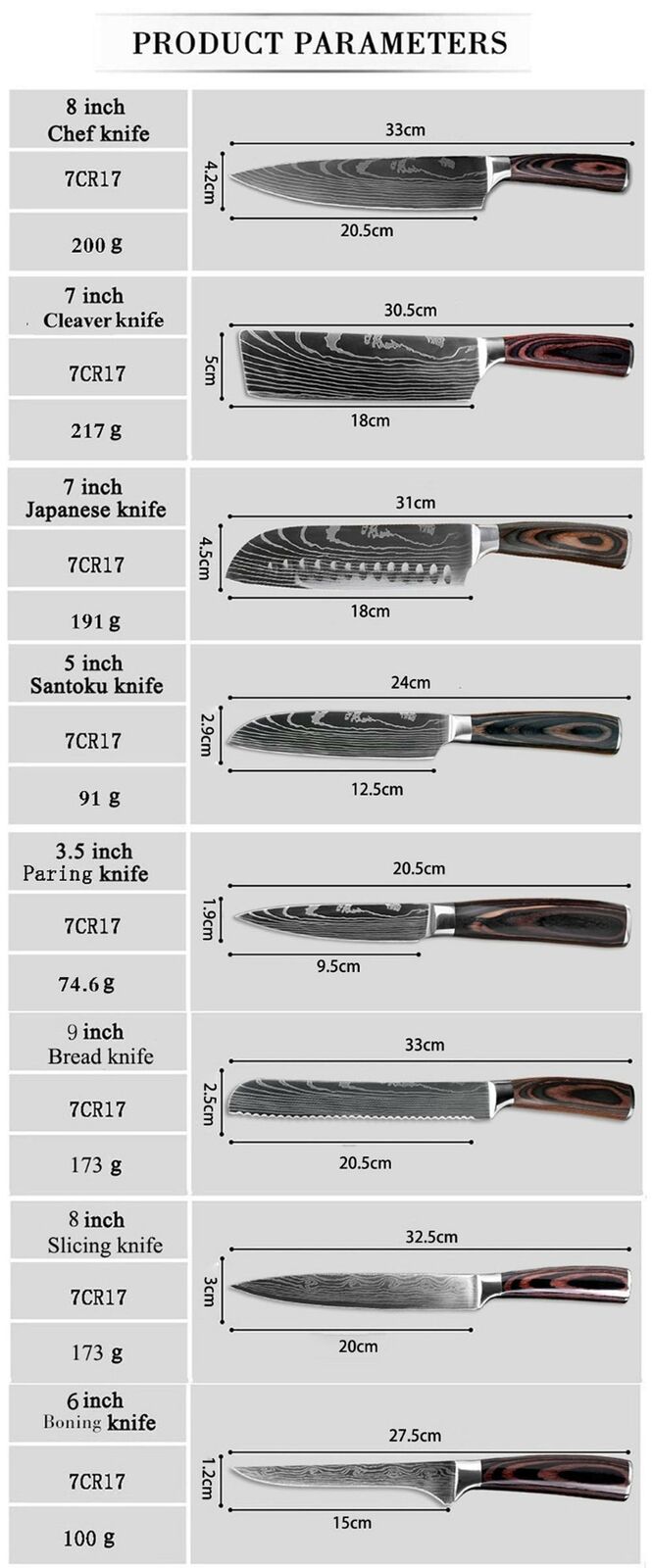 Cuchillos de Chef de cocina, cuchillo de sushi japonés 7CR17 440C, acero inoxida - Fresh Stock Dated January 2026
