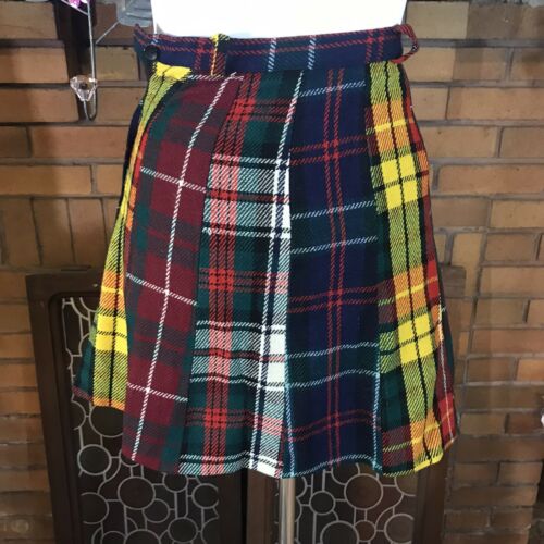WOMEN'S VINTAGE 1970'S  MULTI-COLOR PLAID FLANNEL MINI SKIRT SZ XXS - Fresh Stock Dated February 2026