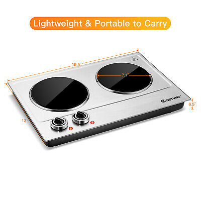 Costway Electric Hot Plate Ceramic Double 900W Infrared Burner Stainless Steel - Fresh Stock Dated December 2025