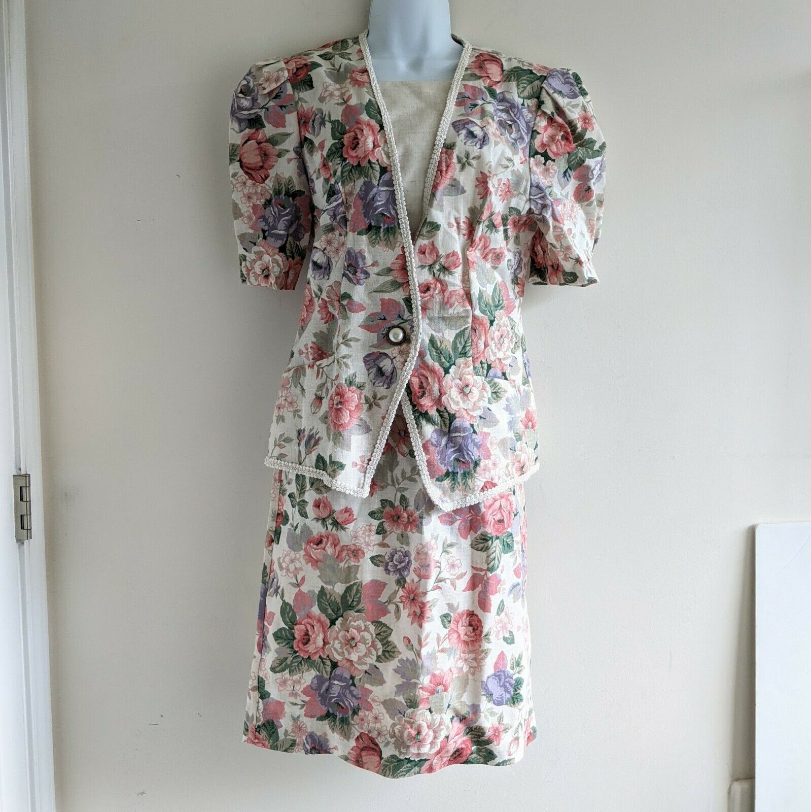 Vintage Grandma Floral Top & Skirt Set Tag sz 10 Puff Sleeves USA - Fresh Stock Dated February 2026