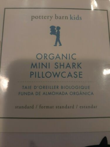 New With Tags Pottery Barn Kids Organic Mini Shark 2 Standard Navy Pillowcases - Fresh Stock Dated December 2025