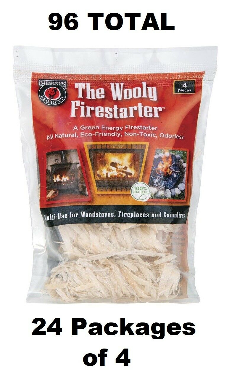 96 Pc. FIRESTARTERS Meeco's Wooly Red Devil All Natural Eco-Friendly Non-Toxic - Fresh Stock Dated December 2025