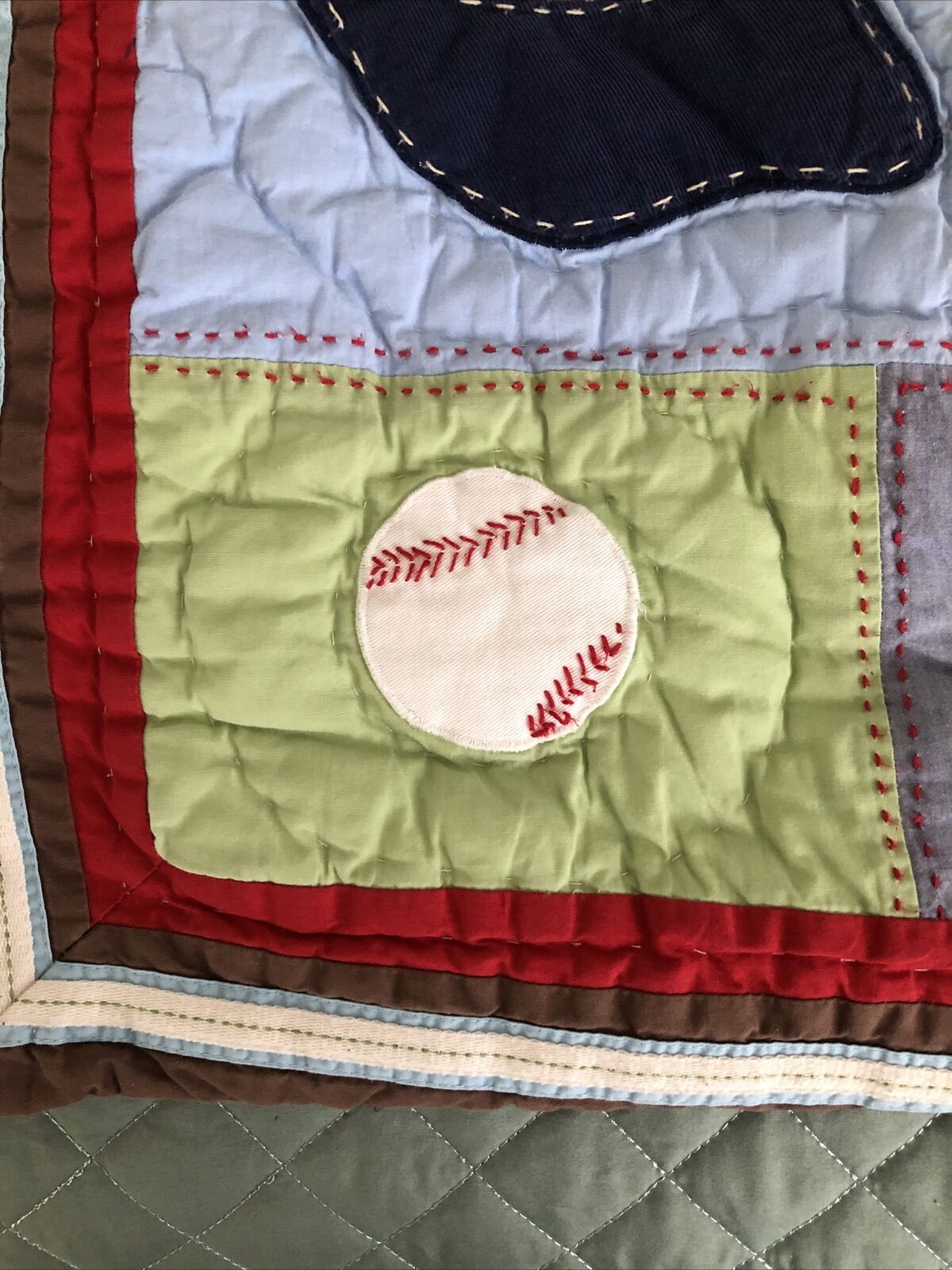Pottery Barn Kids 2 Standard Baseball Pillow Shams Quilted Blue Red Green Brown - Fresh Stock Dated December 2025