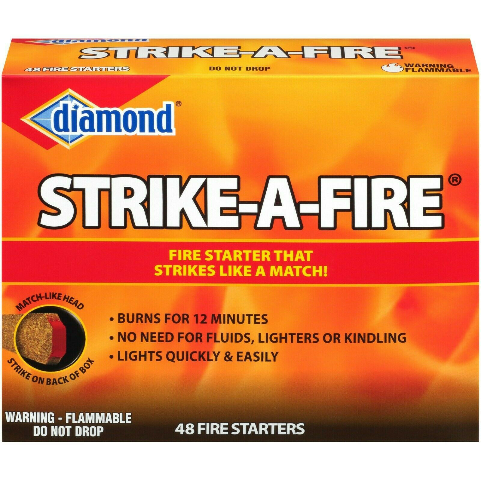 Diamond Strike-A-Fire Starter That Strikes Like a Match 48 Count Burns 12 min. - Fresh Stock Dated December 2025