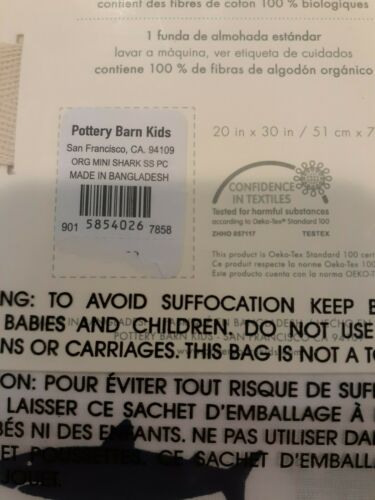 New With Tags Pottery Barn Kids Organic Mini Shark 2 Standard Navy Pillowcases - Fresh Stock Dated December 2025