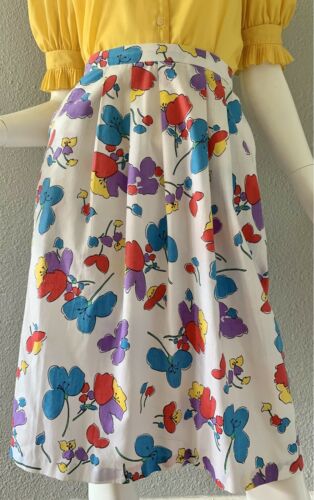 Vintage Colorful OP ART Floral High Waist Retro Midi Skirt M - Fresh Stock Dated February 2026