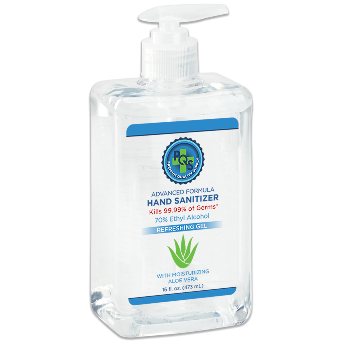 PQS Hand Sanitizer Gel 16 OZ - 70% Alcohol w/ Aloe Vera & Lemon + Dispenser Pump - Fresh Stock Dated February 2026