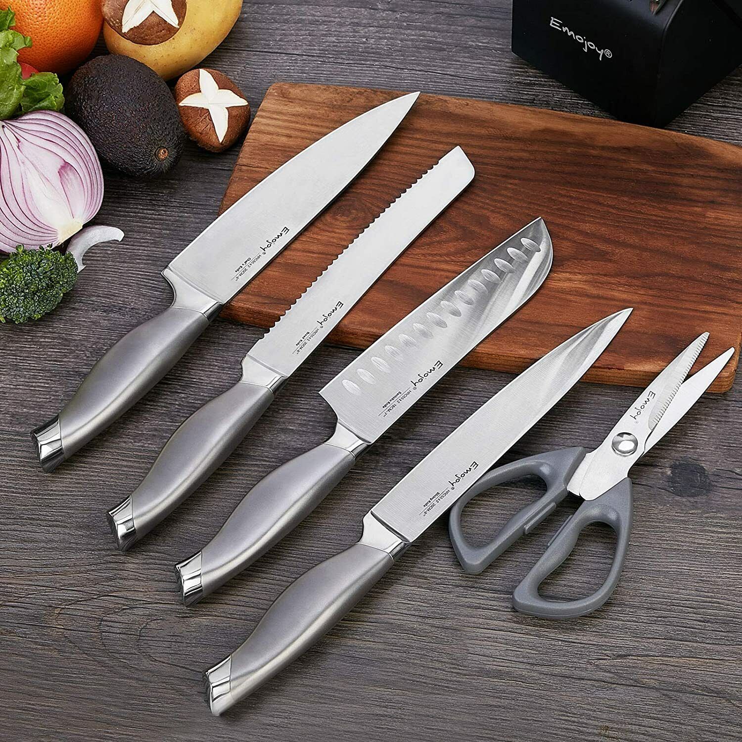 Knife Set, 15-Piece Kitchen Knife Set with Block Wooden German Stainless Steel - Fresh Stock Dated February 2026