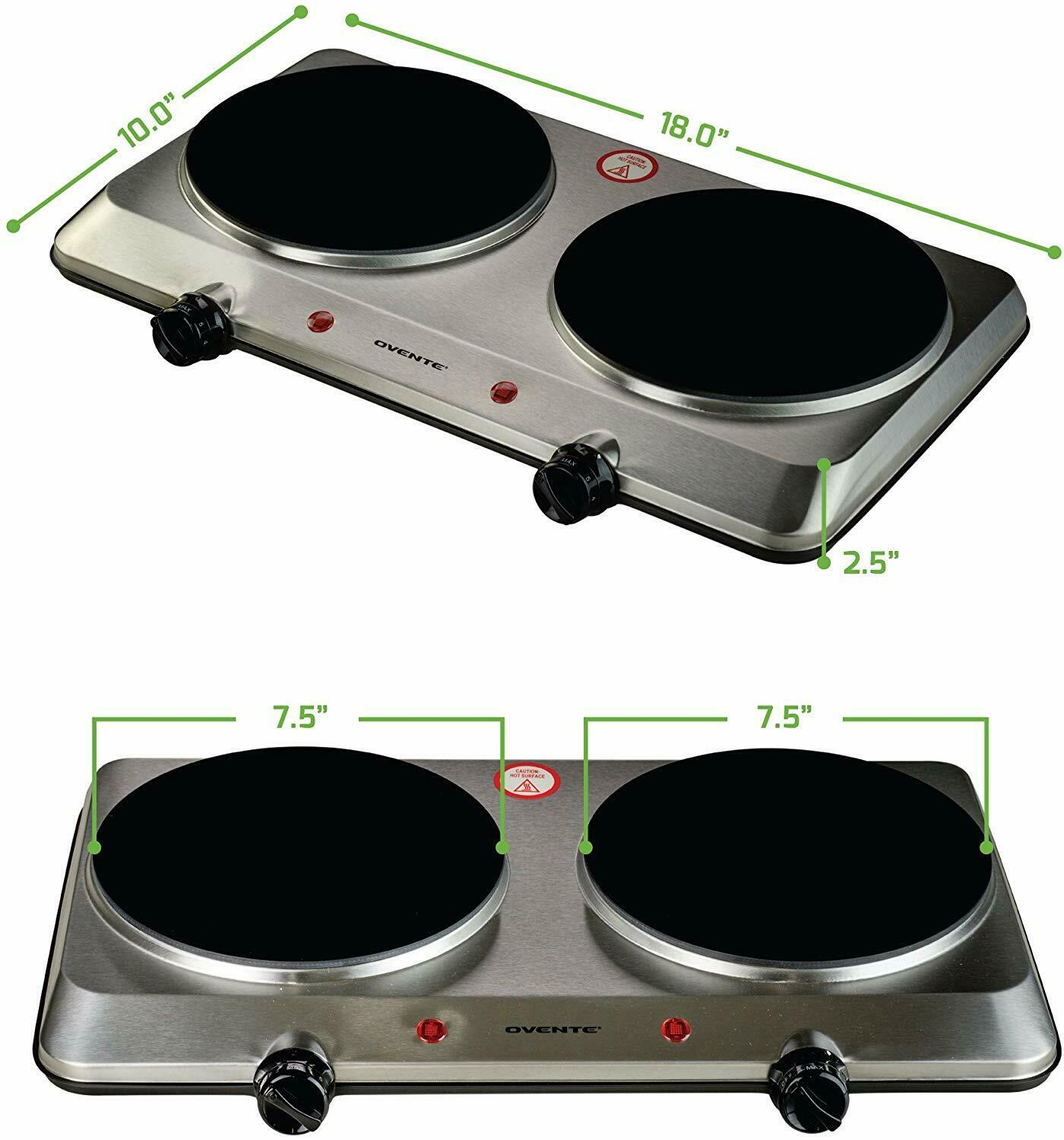 Ovente Electric Glass Infrared Countertop Double Cooking Burner 7.5 Inch BGI202S - Fresh Stock Dated December 2025