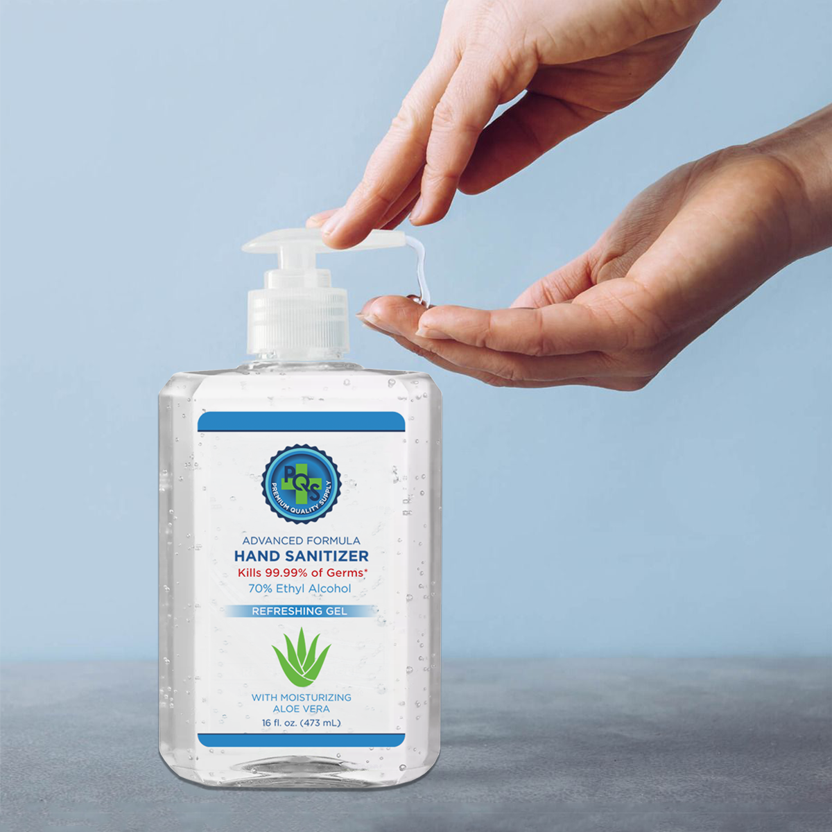PQS Hand Sanitizer Gel 16 OZ - 70% Alcohol w/ Aloe Vera & Lemon + Dispenser Pump - Fresh Stock Dated February 2026