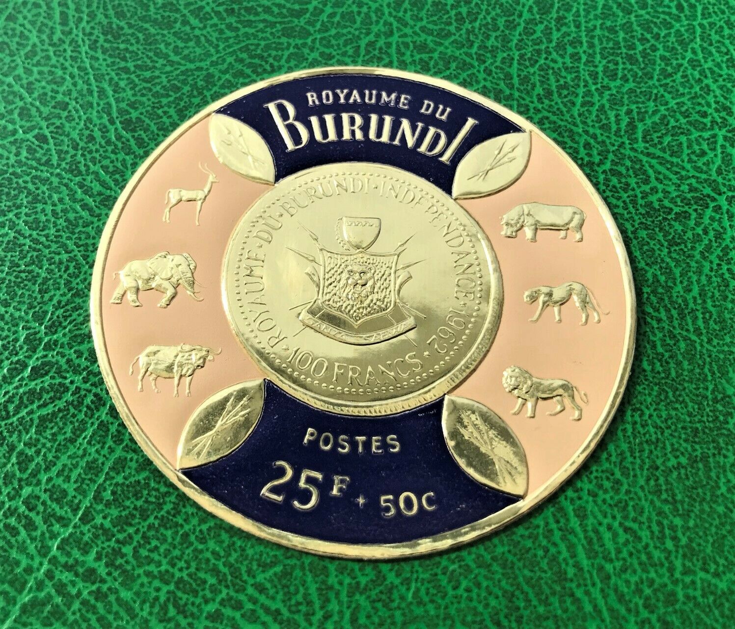 BURUNDI 1969, Gold Foile stamp 25F + 50c, Wild Animals Country Coat of Arms NEW - Fresh Stock Dated January 2026