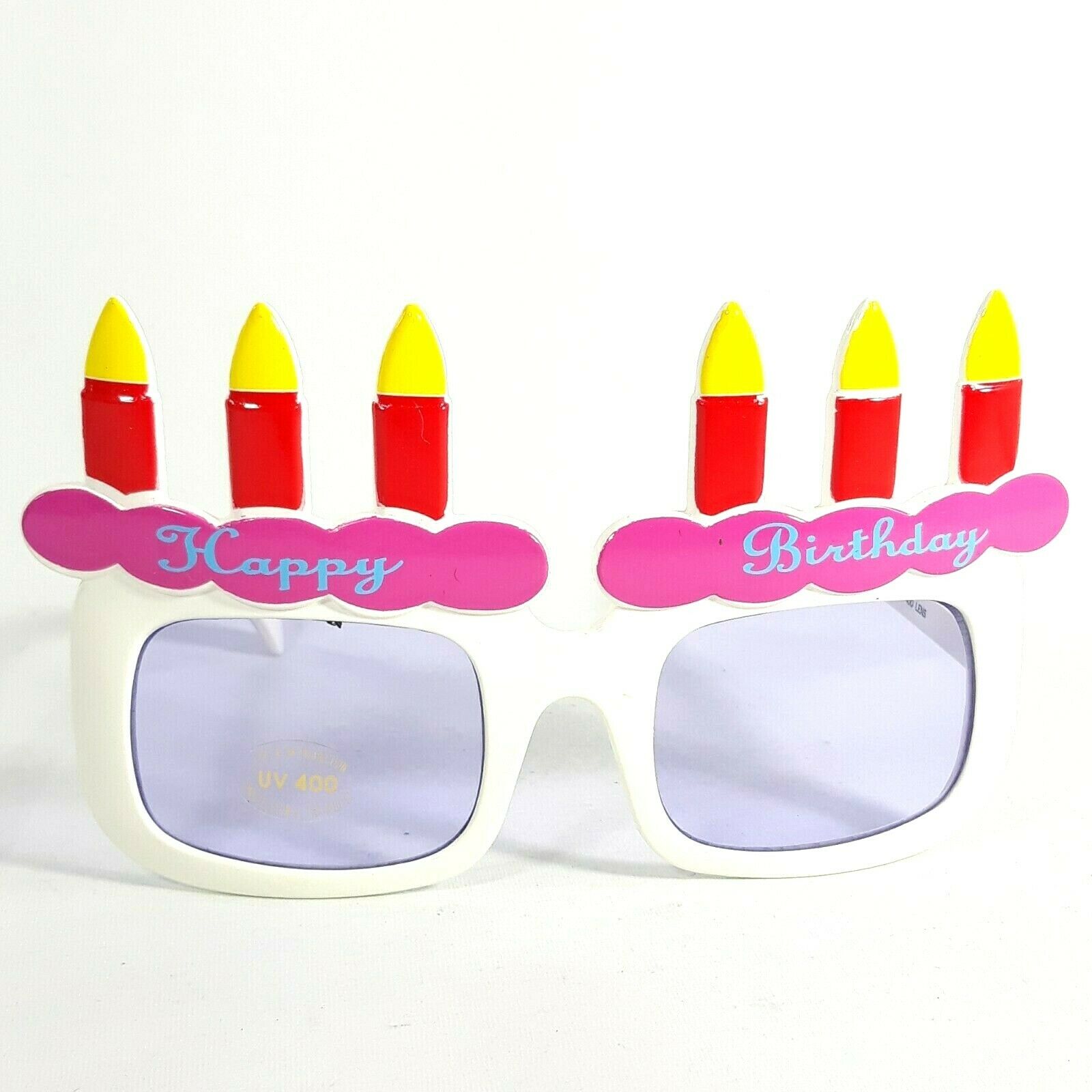Happy Birthday Novelty Adult Big Frame Eyewear Sunglasses White w/ Six Candles - Fresh Stock Dated December 2025
