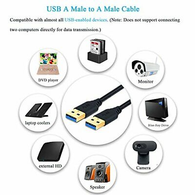 USB 3.0 Cable Male To Male 2 Pack Braided 6Ft Type A Double End Cord 2M/6 Feet - Fresh Stock Dated February 2026