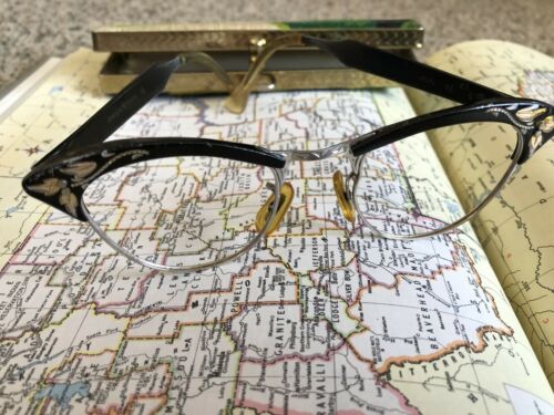 Vintage 1950’s Cat eye Glasses Aluminum Engraved Frame/case Vintage Chartreuse. - Fresh Stock Dated February 2026
