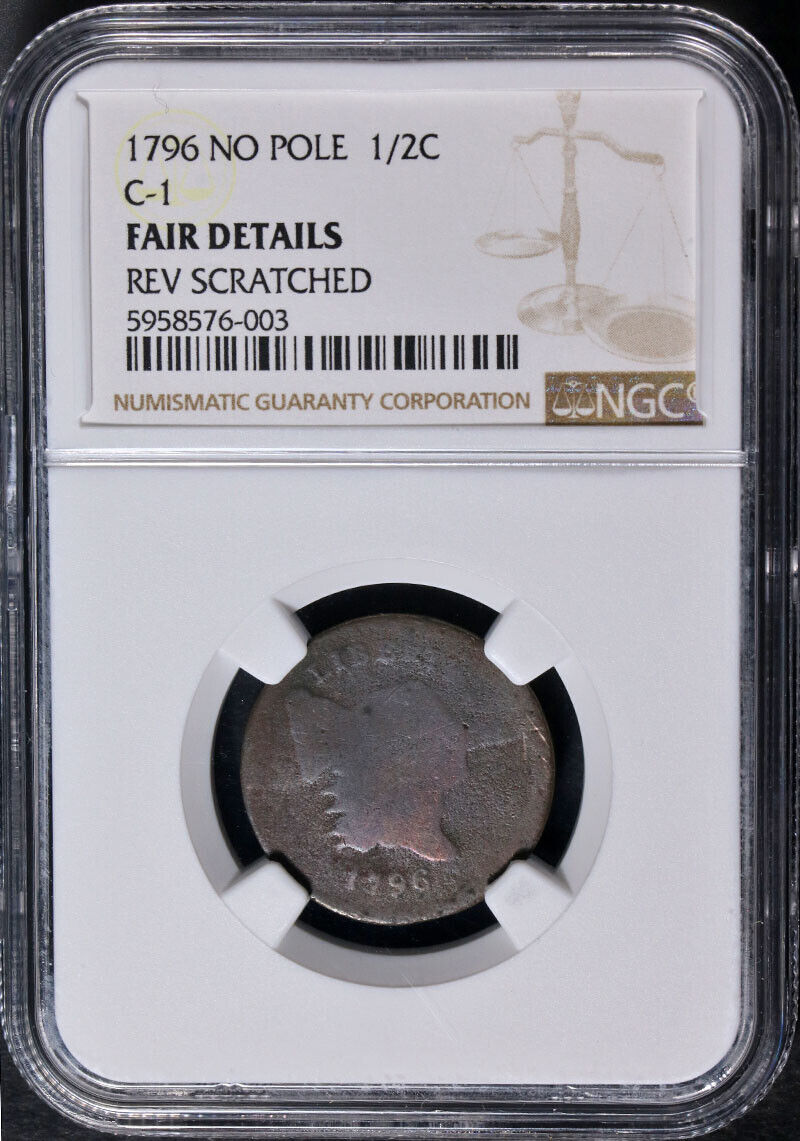 1796 Half Cent No Pole NGC Fair Details Key Date C-1 R.6 Decent Eye Appeal - Fresh Stock Dated February 2026
