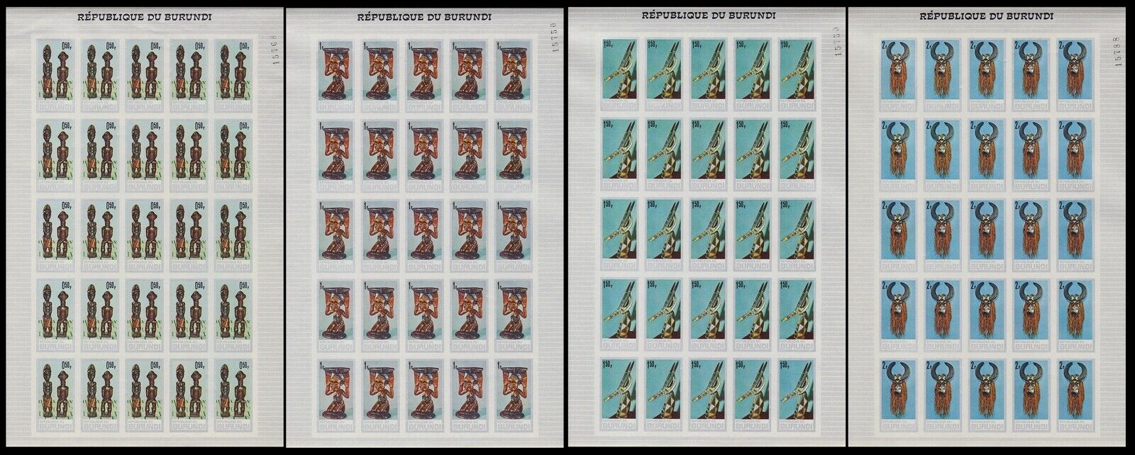 Burundi 1967 African Art Stamp set - MNH Imperforate Full Sheets...........A5632 - Fresh Stock Dated December 2025