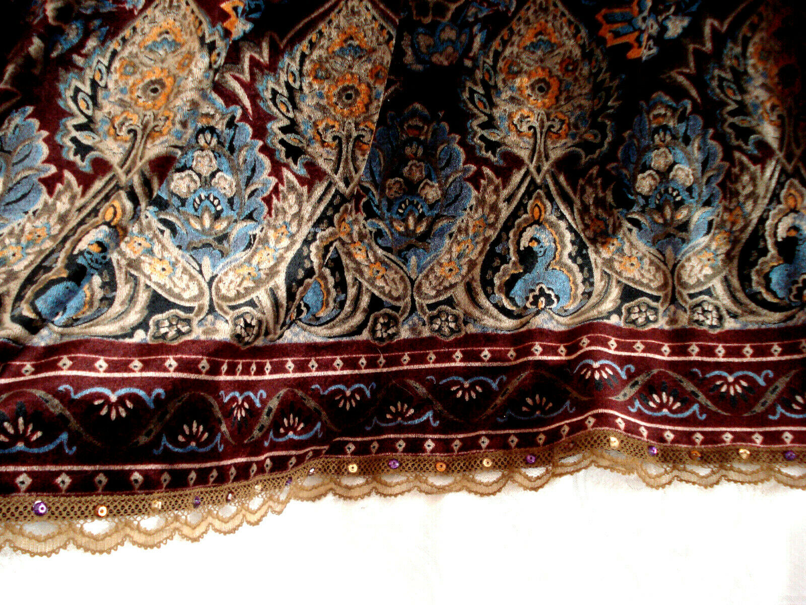 Vintage ICE Brand Siz 6 Boho-Hippie Long Velvet Skirt in Browns, Aqua, Peach - Fresh Stock Dated December 2025