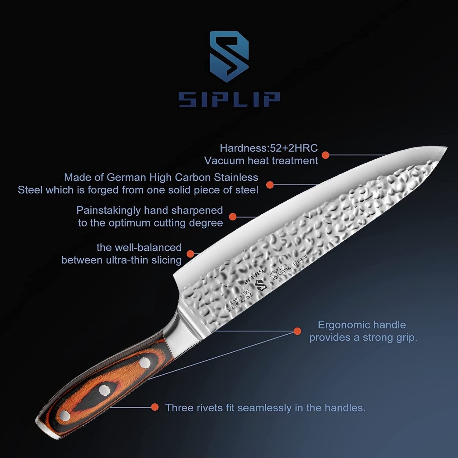 Chef Knife, Super-Sharp Wooden Handle Kitchen Knife with German High Carbon - Fresh Stock Dated February 2026