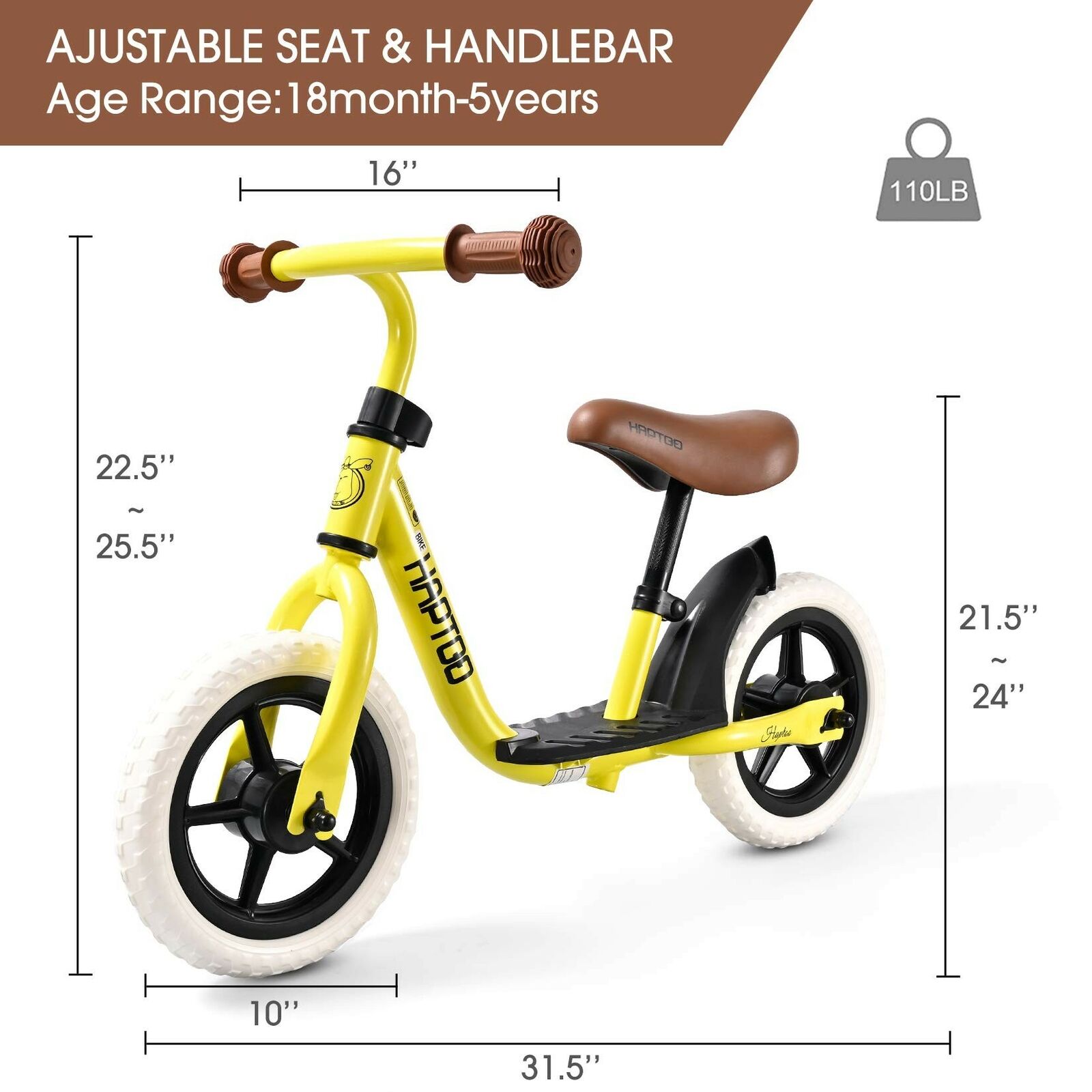 HAPTOO Balance Bike, Toddlers Walking Bicycle with Adjustable Seat and Handle... - Fresh Stock Dated February 2026