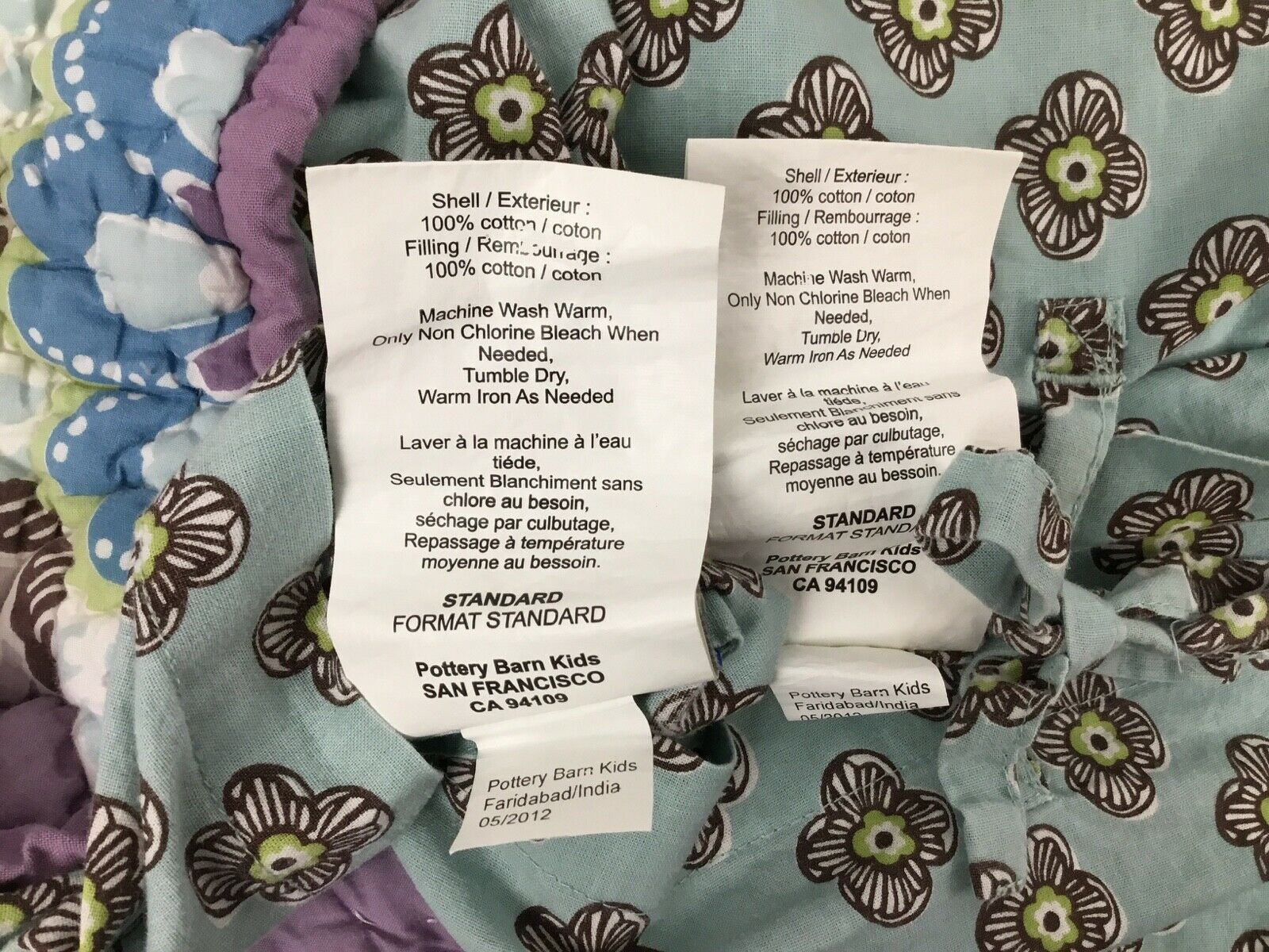 Set of 2 Pottery Barn Kids Quilted Sham Lavender Aqua Brooklyn Standard 20