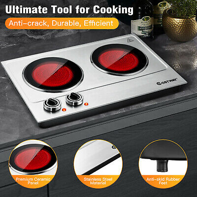 Costway Electric Hot Plate Ceramic Double 900W Infrared Burner Stainless Steel - Fresh Stock Dated December 2025